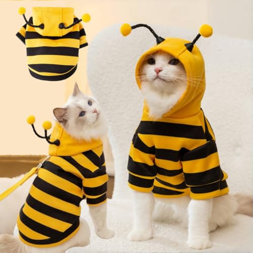 Cat Bee Antennae Costume Hoodies Cute Bee Stripes Dog Kitten Puppy Pet Apparel (Medium,Yellow&Black)