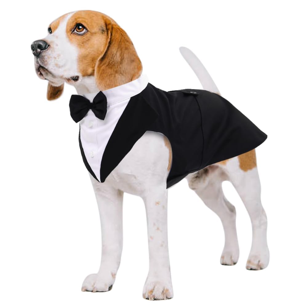 Kuoser Dog Tuxedo Dog Suit and Bandana Set, Dogs Tuxedo Wedding Party Suit, Doggy Prince Bow Tie Shirt Formal Pet Wedding Attire for Small Medium and Large Dogs Golden Retriever Samo Bulldogs