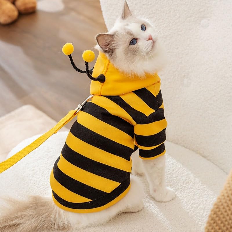 Cat Bee Antennae Costume Hoodies Cute Bee Stripes Dog Kitten Puppy Pet Apparel (Medium,Yellow&Black)