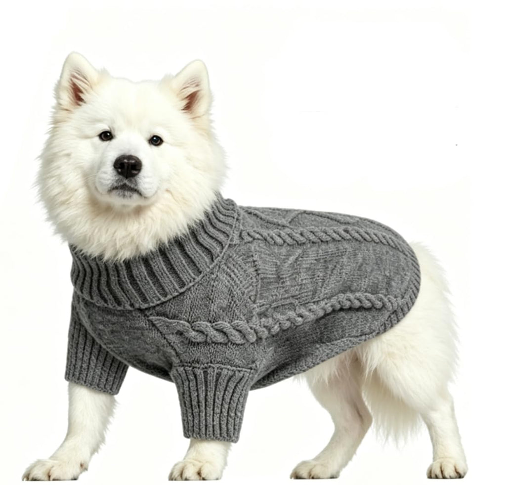 Cable Knit Turtleneck Dog Sweater, Soft Warm Pullover Pet Clothes for Small Medium Dogs, Fall Winter Dog Apparel with Multiple Colors (XS-XXL) (Grey, Medium)