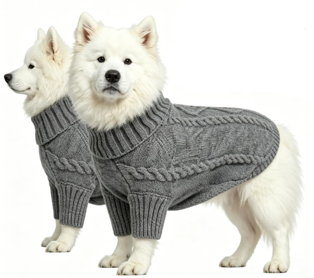 Cable Knit Turtleneck Dog Sweater, Soft Warm Pullover Pet Clothes for Small Medium Dogs, Fall Winter Dog Apparel with Multiple Colors (XS-XXL) (Grey, Medium)