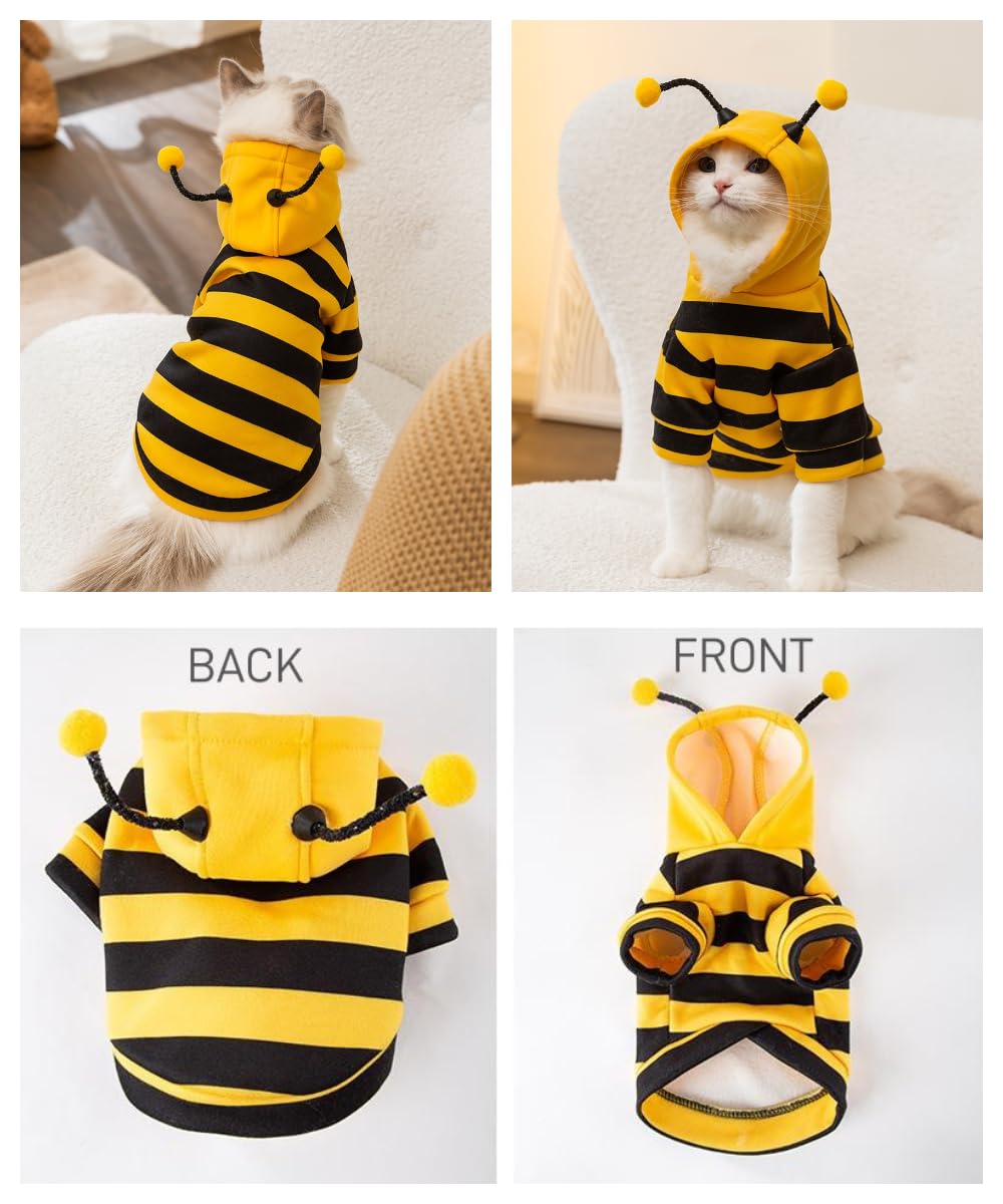 Cat Bee Antennae Costume Hoodies Cute Bee Stripes Dog Kitten Puppy Pet Apparel (Medium,Yellow&Black)