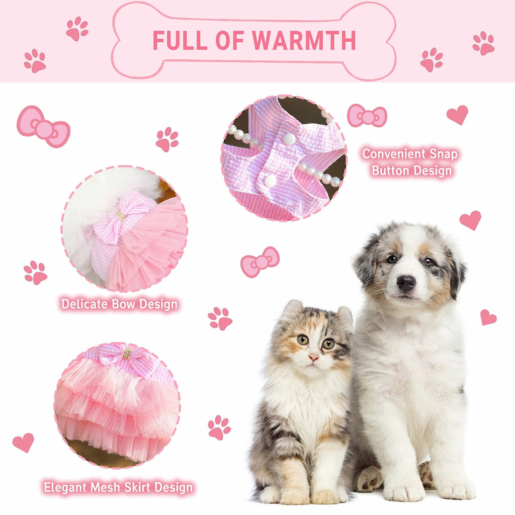 Dog Dresses, Fashion Pet Dog Clothes, Striped Mesh Puppy Dogs Princess Dresses (Pink, Small)
