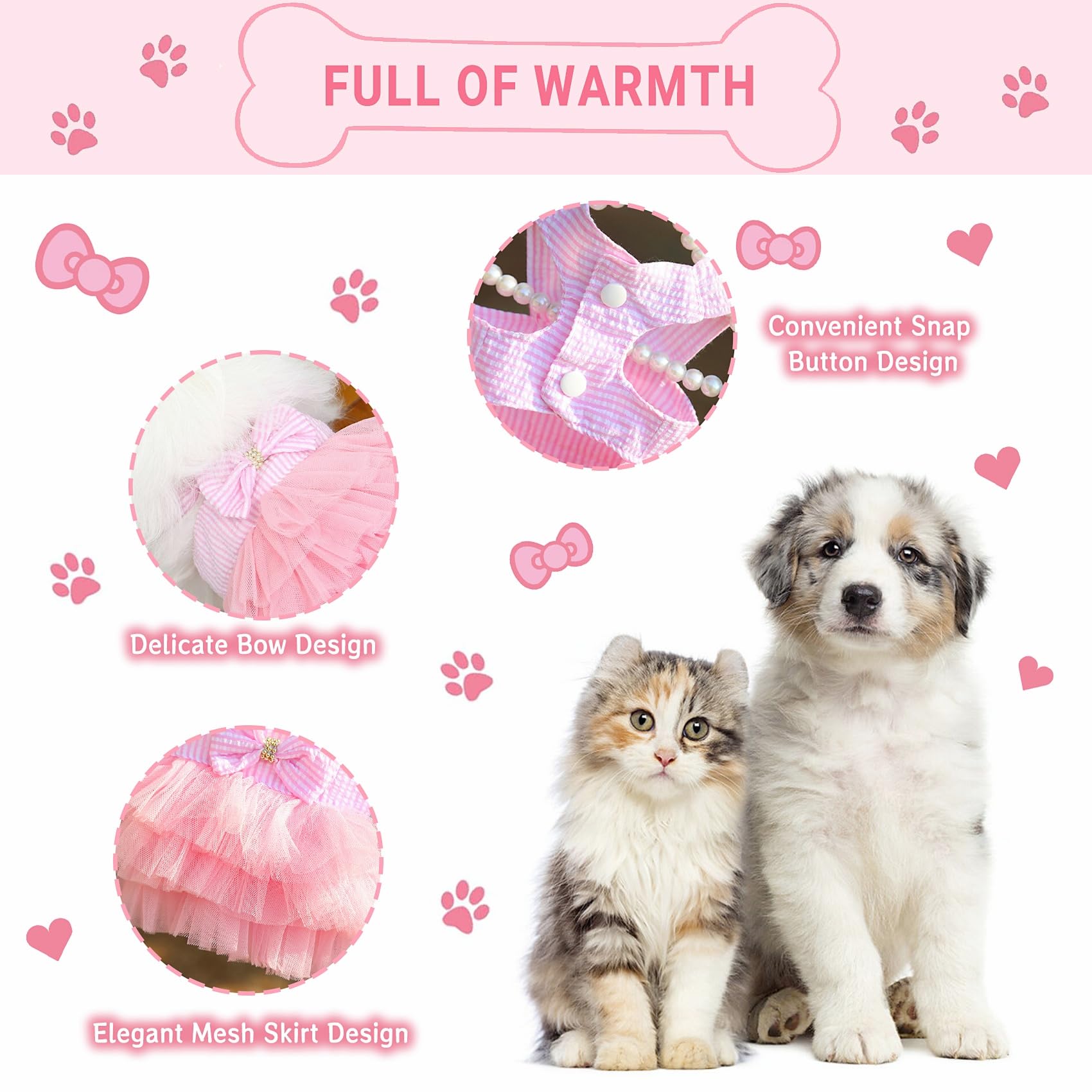 Dog Dresses, Fashion Pet Dog Clothes, Striped Mesh Puppy Dogs Princess Dresses (Pink, Small)