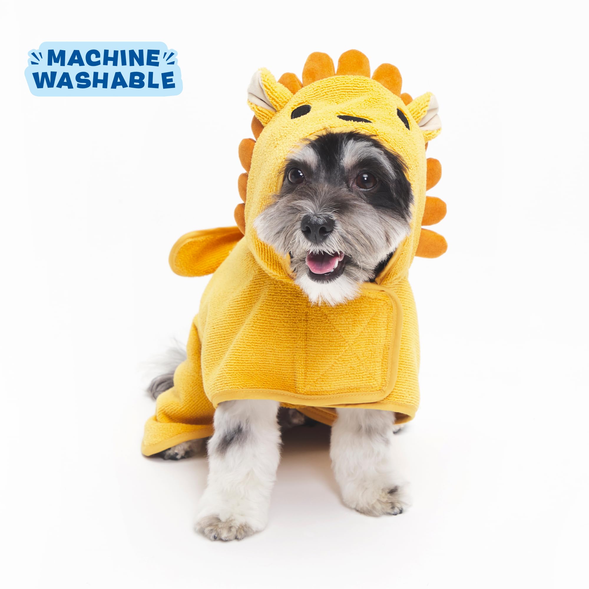 Barkbox Dog Bathrobe Fast Drying with Hook and Loop Closure & Wrap Tie Snuggle, Cute Dogs Clothes, Easy to Clean, Machine Washable, Dog Coats and Tumble Dry Low - Lion, Small
