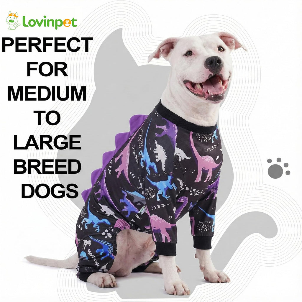 LovinPet Large Dog Pajamas, Four-Leg Stretch Onesie Bodysuit, Lightweight UV-Shielding Pajamas, Anti-Lick Calming Recovery Suit for Surgery, Pull-On for Medium and Large Breeds， Black， XL