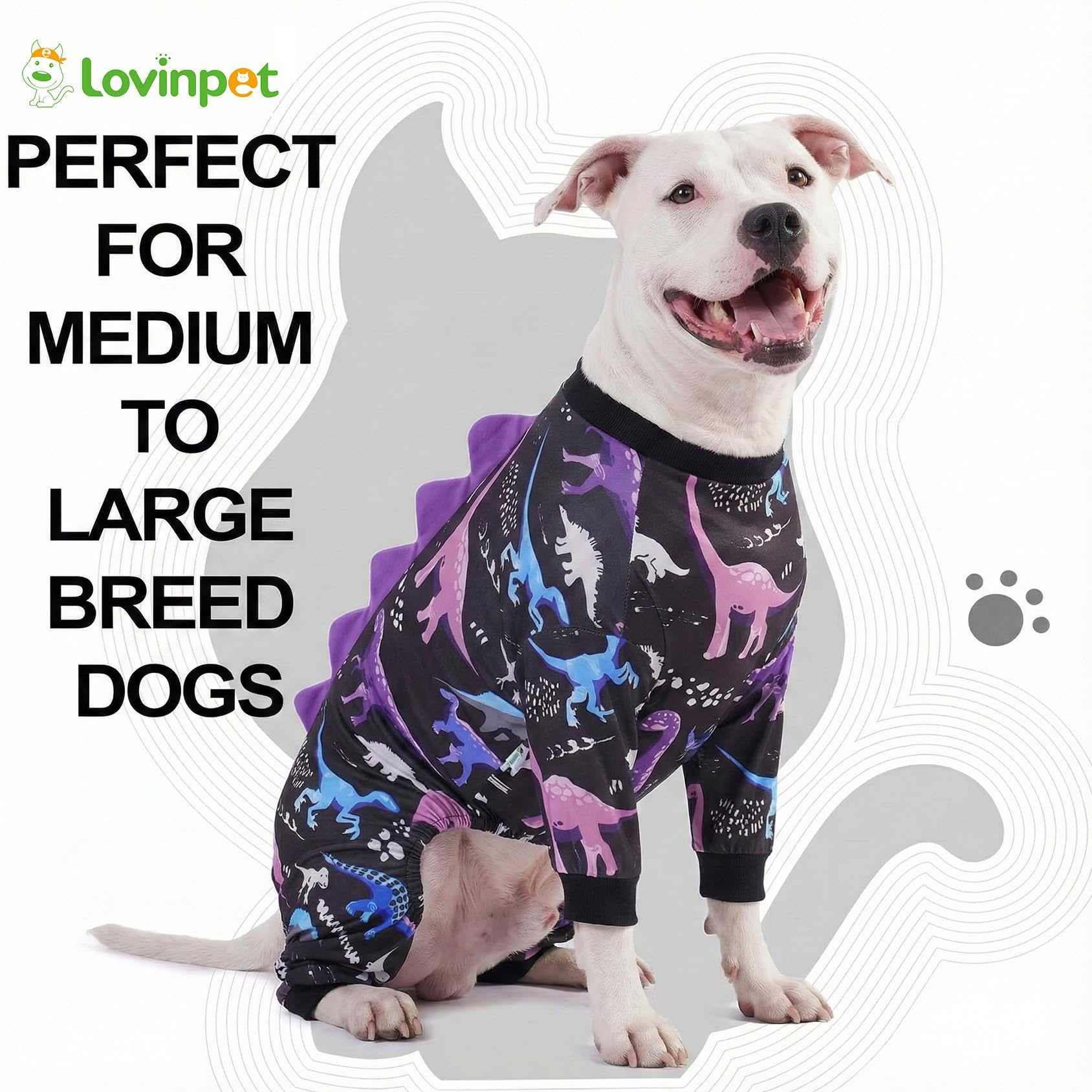 LovinPet Large Dog Pajamas, Four-Leg Stretch Onesie Bodysuit, Lightweight UV-Shielding Pajamas, Anti-Lick Calming Recovery Suit for Surgery, Pull-On for Medium and Large Breeds， Black， XL