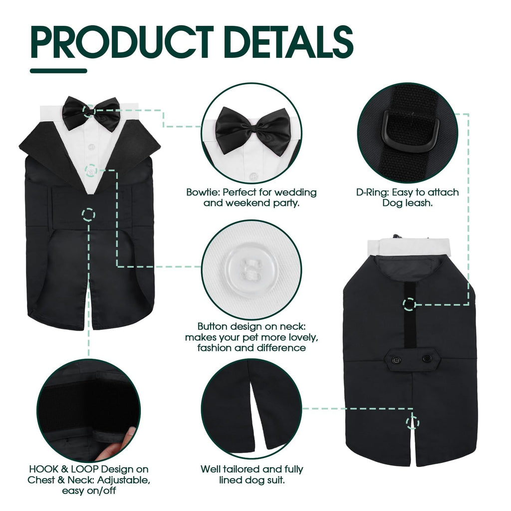 Kuoser Dog Tuxedo Dog Suit and Bandana Set, Dogs Tuxedo Wedding Party Suit, Doggy Prince Bow Tie Shirt Formal Pet Wedding Attire for Small Medium and Large Dogs Golden Retriever Samo Bulldogs