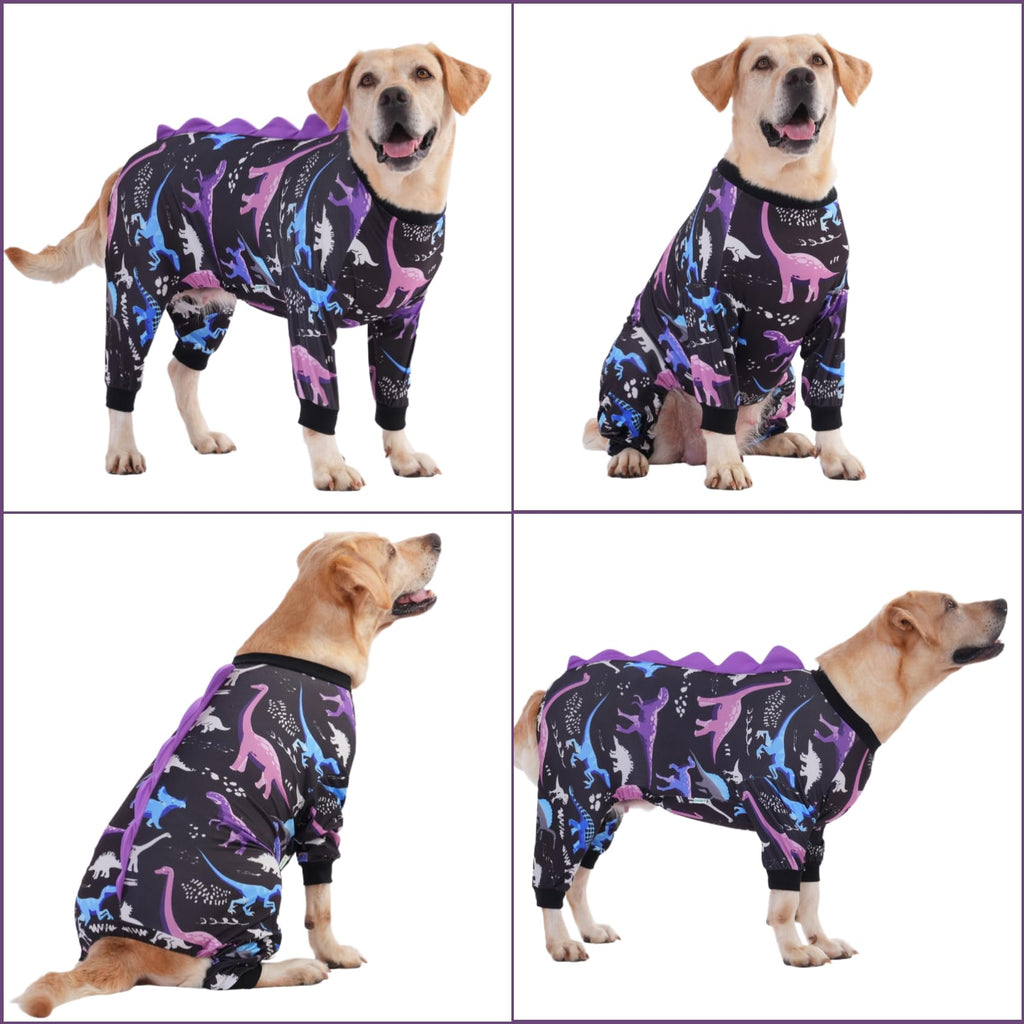 LovinPet Large Dog Pajamas, Four-Leg Stretch Onesie Bodysuit, Lightweight UV-Shielding Pajamas, Anti-Lick Calming Recovery Suit for Surgery, Pull-On for Medium and Large Breeds， Black， XL