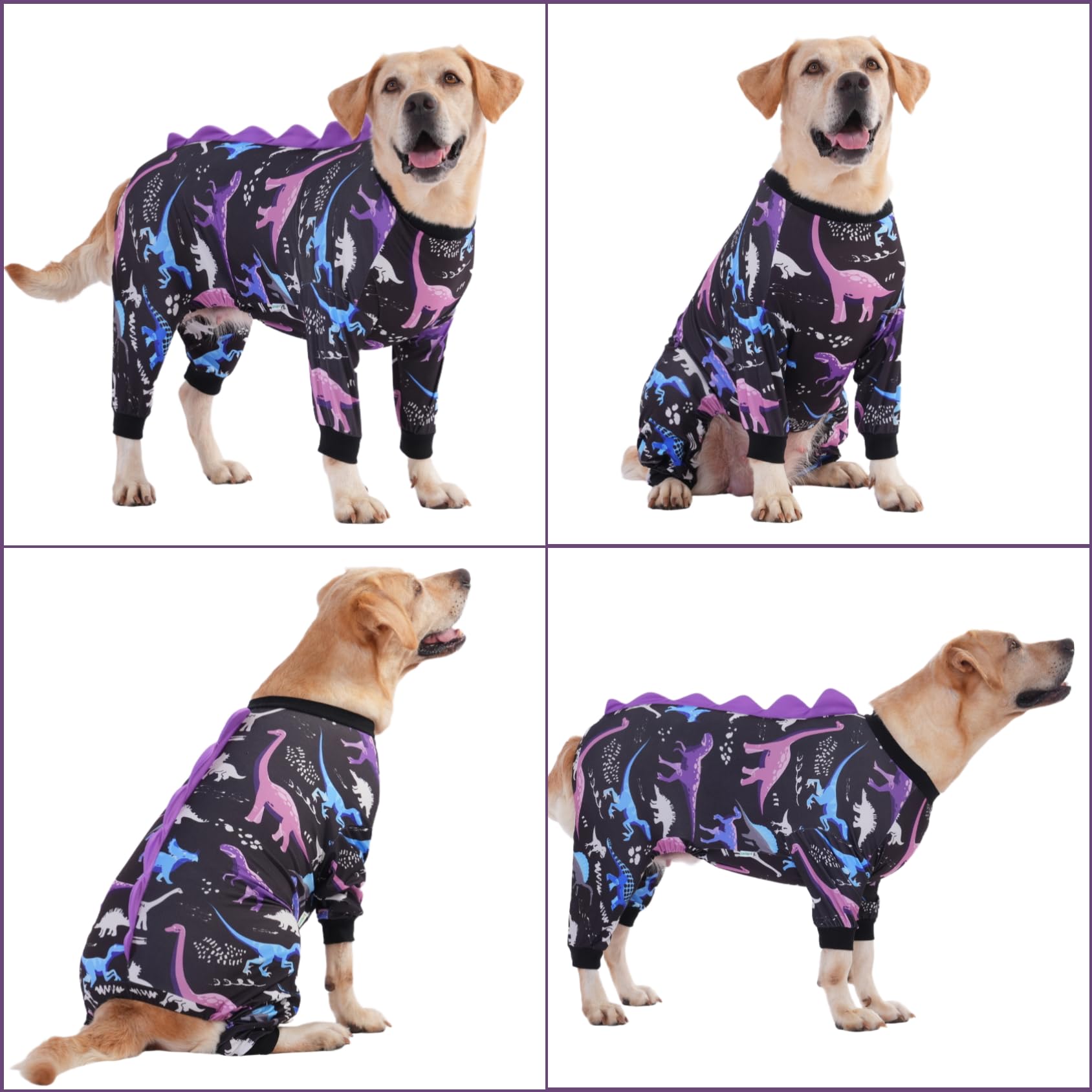 LovinPet Large Dog Pajamas, Four-Leg Stretch Onesie Bodysuit, Lightweight UV-Shielding Pajamas, Anti-Lick Calming Recovery Suit for Surgery, Pull-On for Medium and Large Breeds， Black， XL