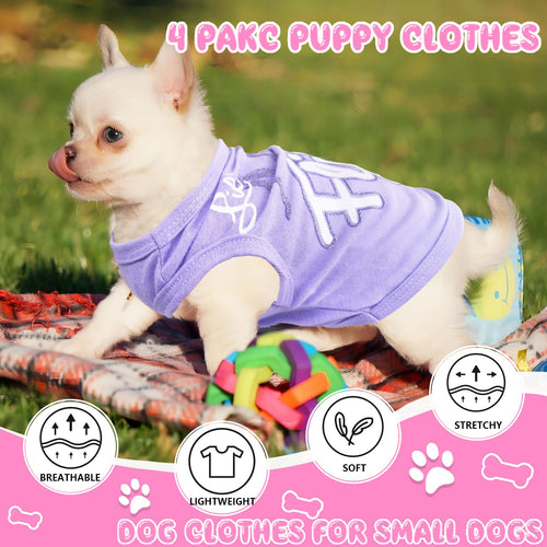 4 Pieces Dog Clothes for Small Dogs Girl Soft Puppy Shirt Cute Chihuahua Teacup Dog Clothes Female Dog Shirts Breathable Pet Clothing Pink Girl Doggie Clothes (XX-Small)
