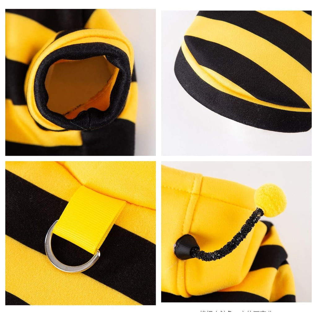 Cat Bee Antennae Costume Hoodies Cute Bee Stripes Dog Kitten Puppy Pet Apparel (Medium,Yellow&Black)