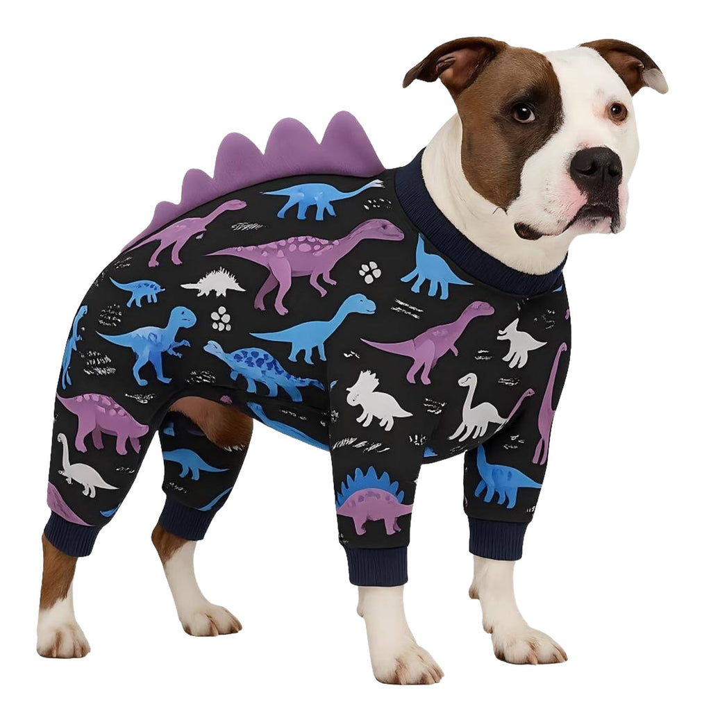 LovinPet Large Dog Pajamas, Four-Leg Stretch Onesie Bodysuit, Lightweight UV-Shielding Pajamas, Anti-Lick Calming Recovery Suit for Surgery, Pull-On for Medium and Large Breeds， Black， XL
