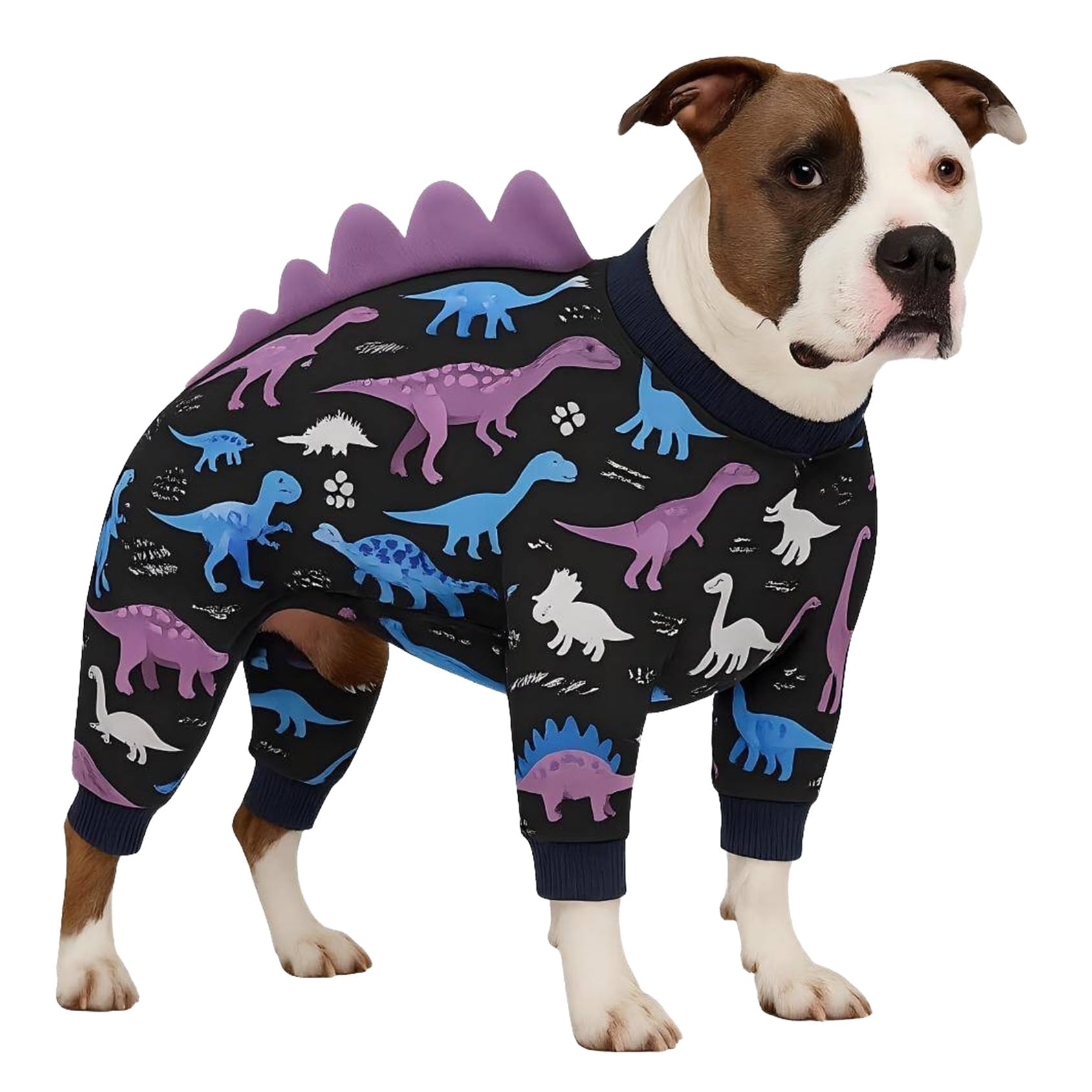 LovinPet Large Dog Pajamas, Four-Leg Stretch Onesie Bodysuit, Lightweight UV-Shielding Pajamas, Anti-Lick Calming Recovery Suit for Surgery, Pull-On for Medium and Large Breeds， Black， XL