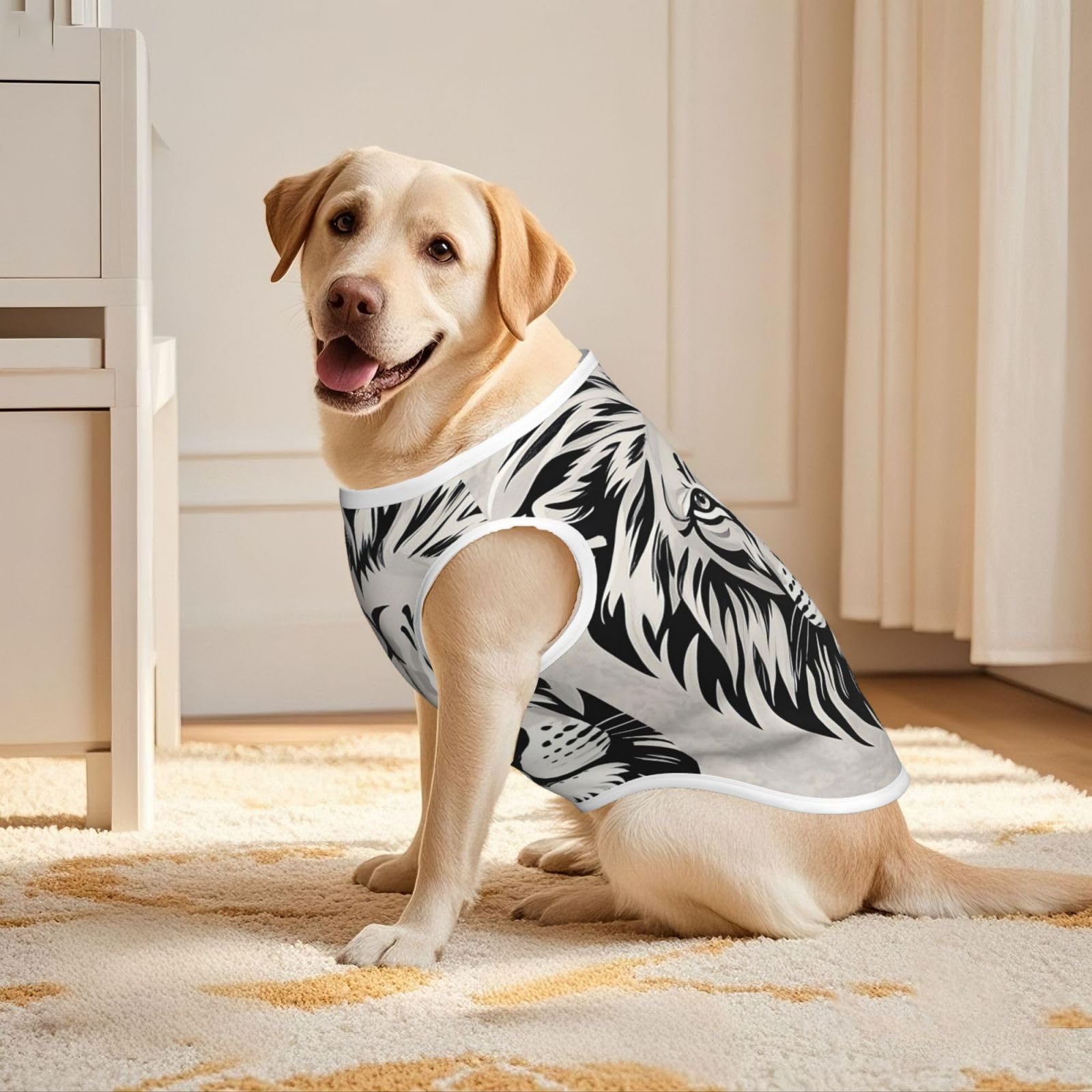 Dog Shirts for Large Dogs Pet Vest Short Sleeve Pet T-Shirt Black and White Lion Head Dog Clothes Pets Tee Shirt