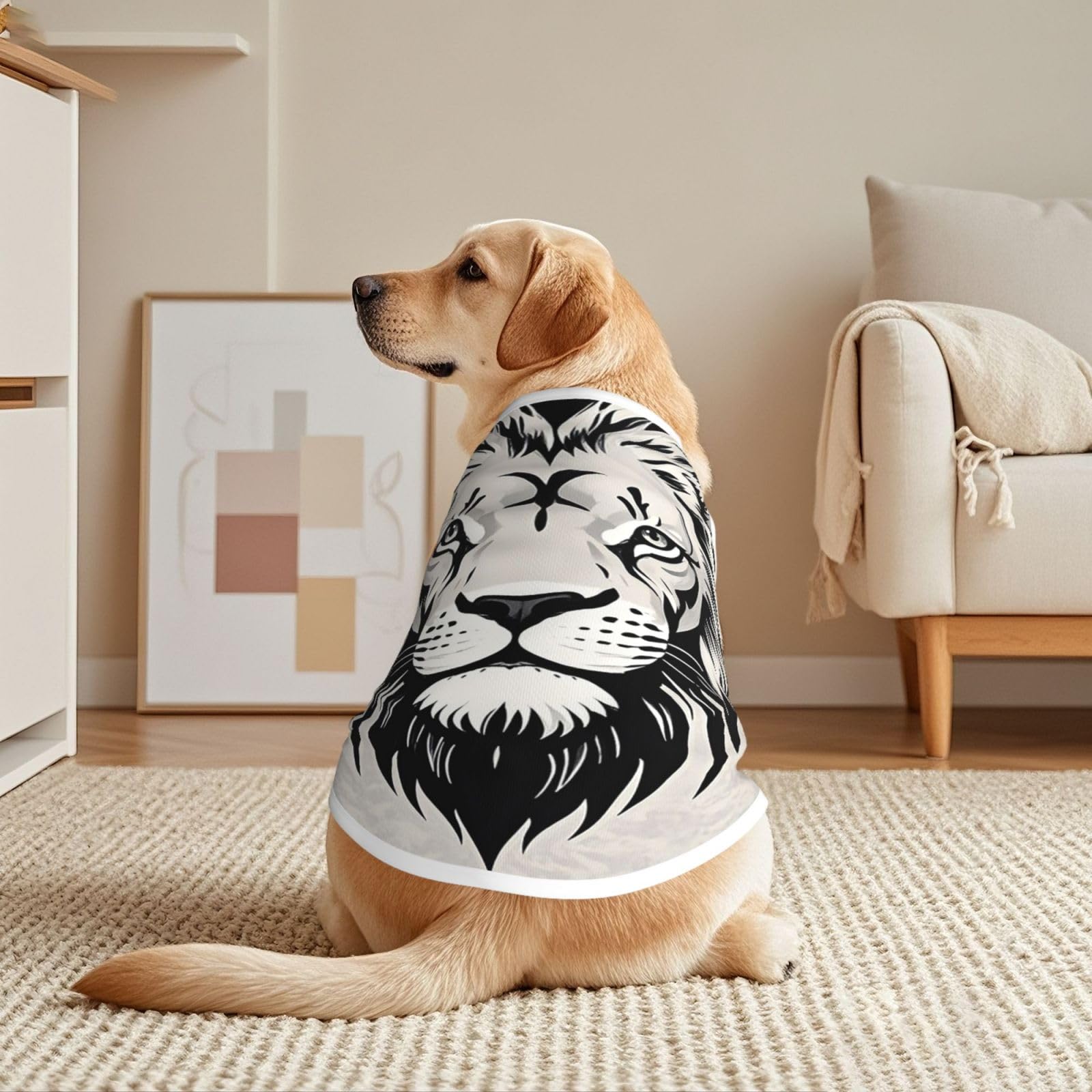 Dog Shirts for Large Dogs Pet Vest Short Sleeve Pet T-Shirt Black and White Lion Head Dog Clothes Pets Tee Shirt