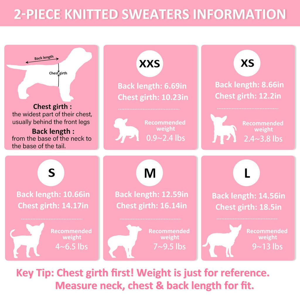 Kallfir's cutie XXS Dog Sweater, 2 Pieces Turtleneck Knitted Chihuahua Sweater Yorkie Teacup Dog Clothes Small Dogs Girl Winter Warm Sweaters Pet Cat Sweater Cold Weather Puppy Clothes XX-Small