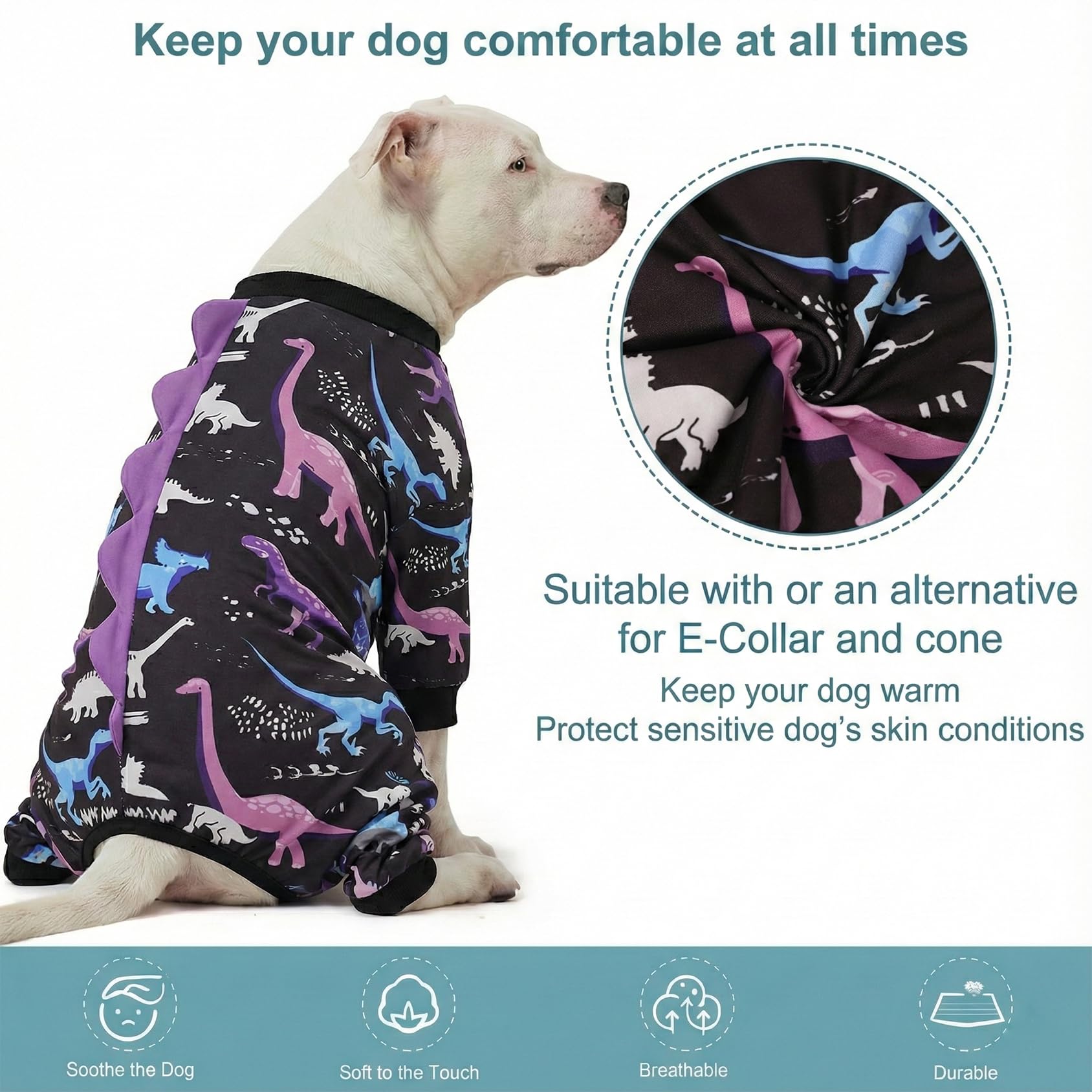 LovinPet Large Dog Pajamas, Four-Leg Stretch Onesie Bodysuit, Lightweight UV-Shielding Pajamas, Anti-Lick Calming Recovery Suit for Surgery, Pull-On for Medium and Large Breeds， Black， XL