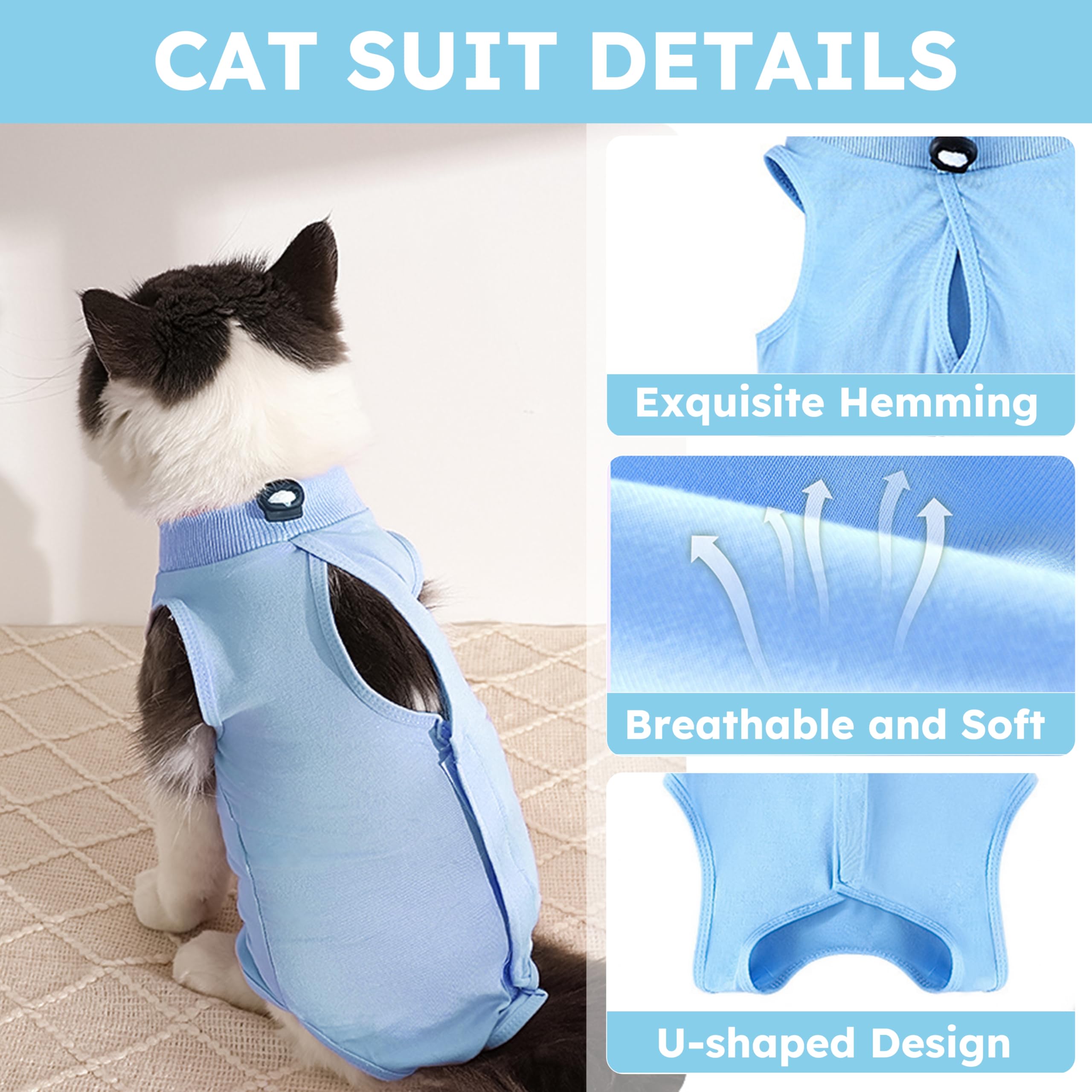 Hpetppy Recovery Suit for Cats After Surgery Soft Breathable Pet Bodysuit E-Collar & Cone Alternative Surgical Suit Kitten Wear Anti Licking Wounds Cat Onesie Cats Neuter Shirt Blue S