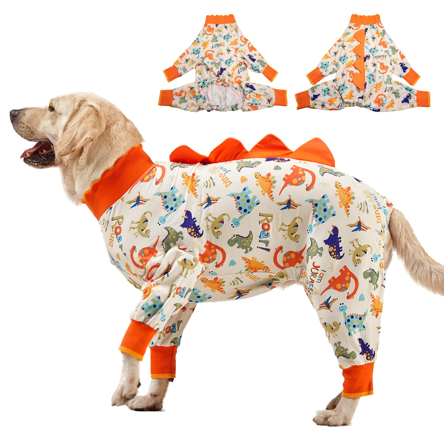 LovinPet Dog Pajamas Large Sized Dog, Recovery Wear, Lightweight Jurassic Knit, UV for Large Dogs/XL