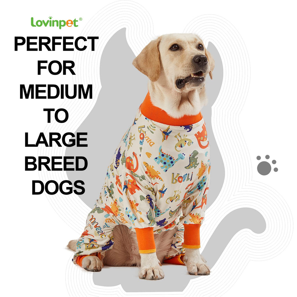 LovinPet Dog Pajamas Large Sized Dog, Recovery Wear, Lightweight Jurassic Knit, UV for Large Dogs/XL