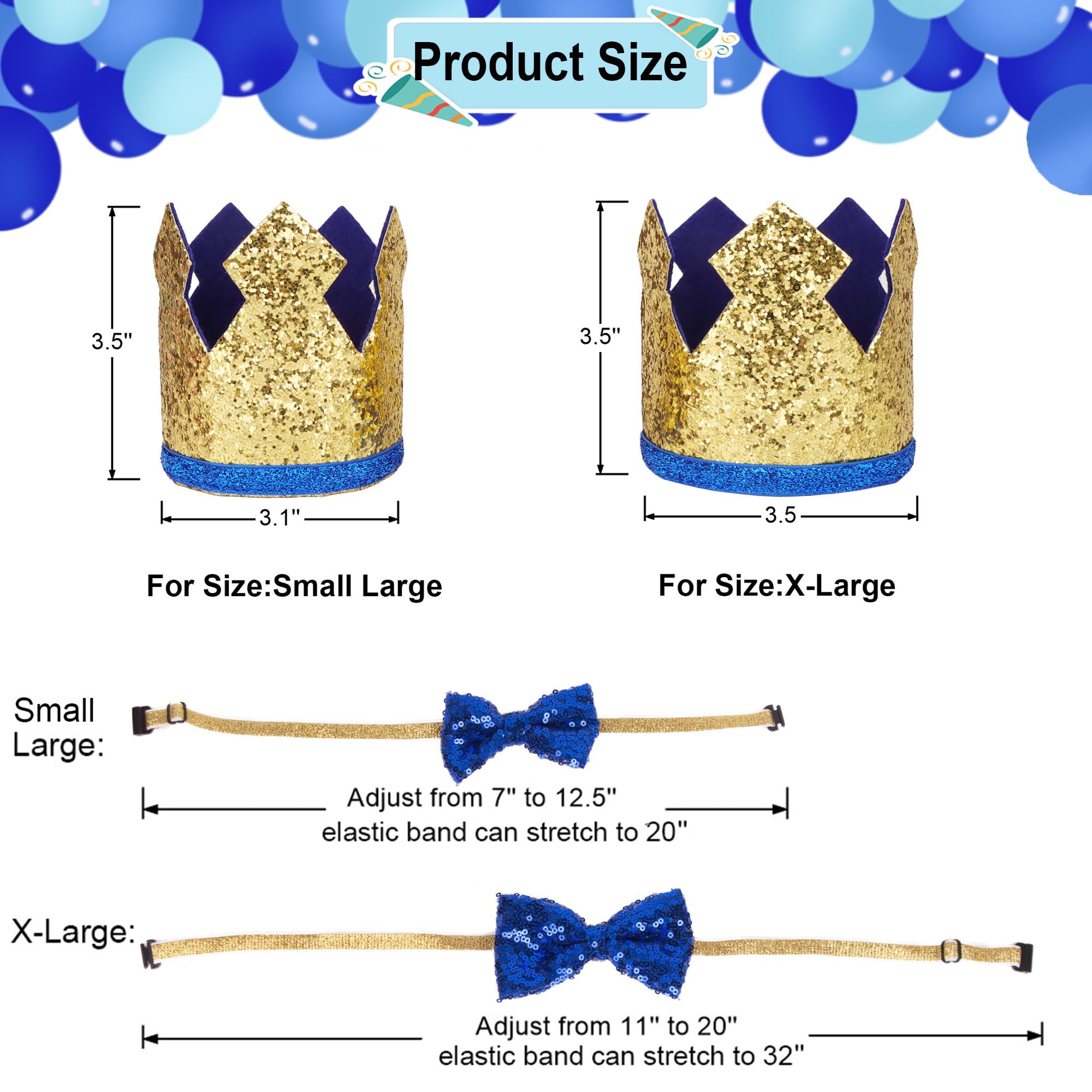 ADOGGYGO Dog Birthday Party Supplies, Blue Plaid Birthday Boy Dog Bandana, Golden Pet Party Hat with Numbers, Bowtie for Extra Large Pets (X-Large)