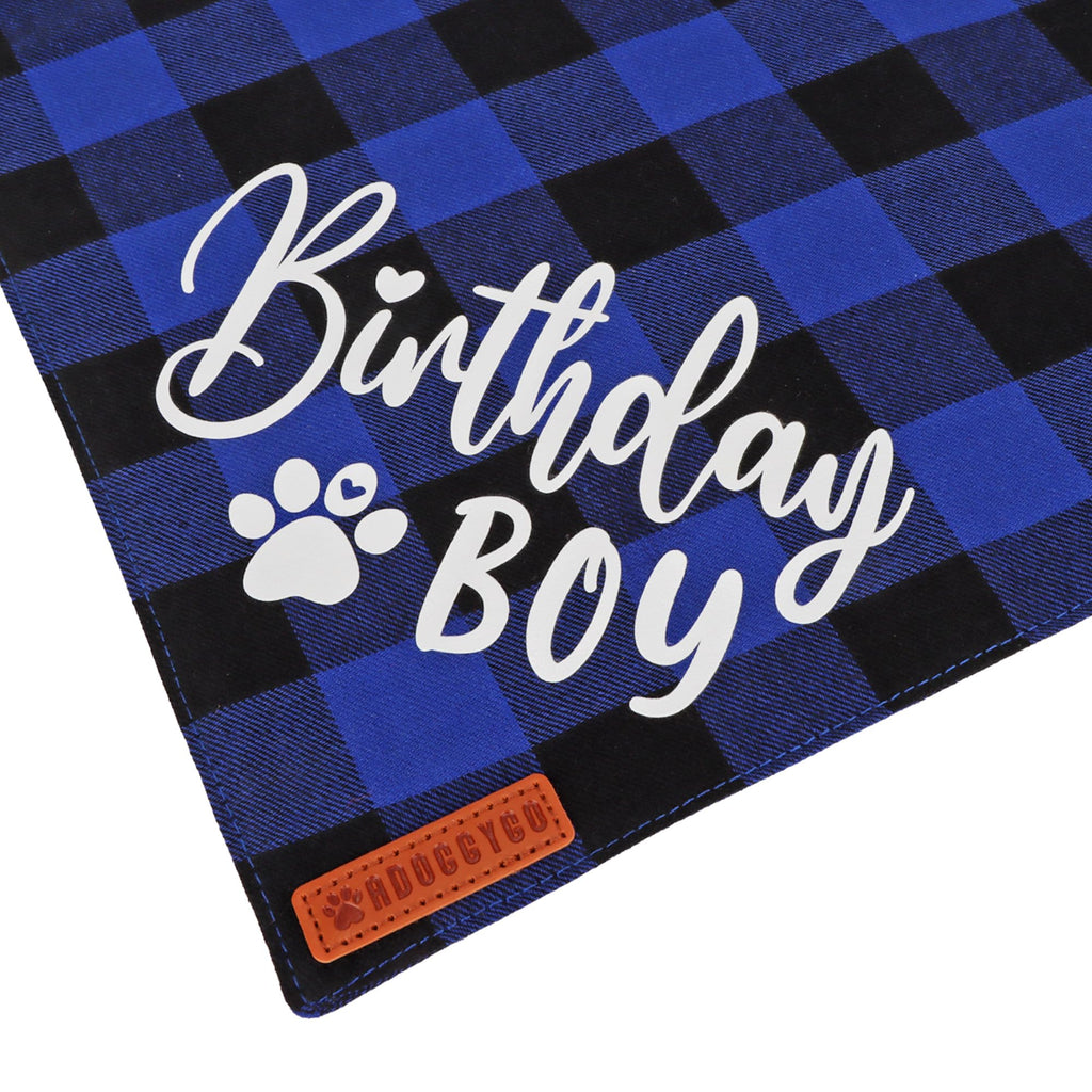 ADOGGYGO Dog Birthday Party Supplies, Blue Plaid Birthday Boy Dog Bandana, Golden Pet Party Hat with Numbers, Bowtie for Extra Large Pets (X-Large)