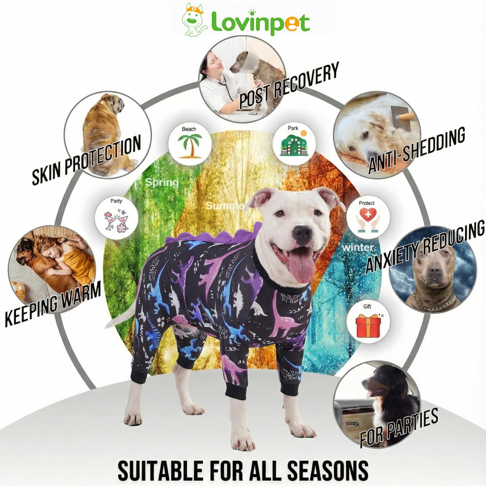 LovinPet Large Dog Pajamas, Four-Leg Stretch Onesie Bodysuit, Lightweight UV-Shielding Pajamas, Anti-Lick Calming Recovery Suit for Surgery, Pull-On for Medium and Large Breeds， Black， XL