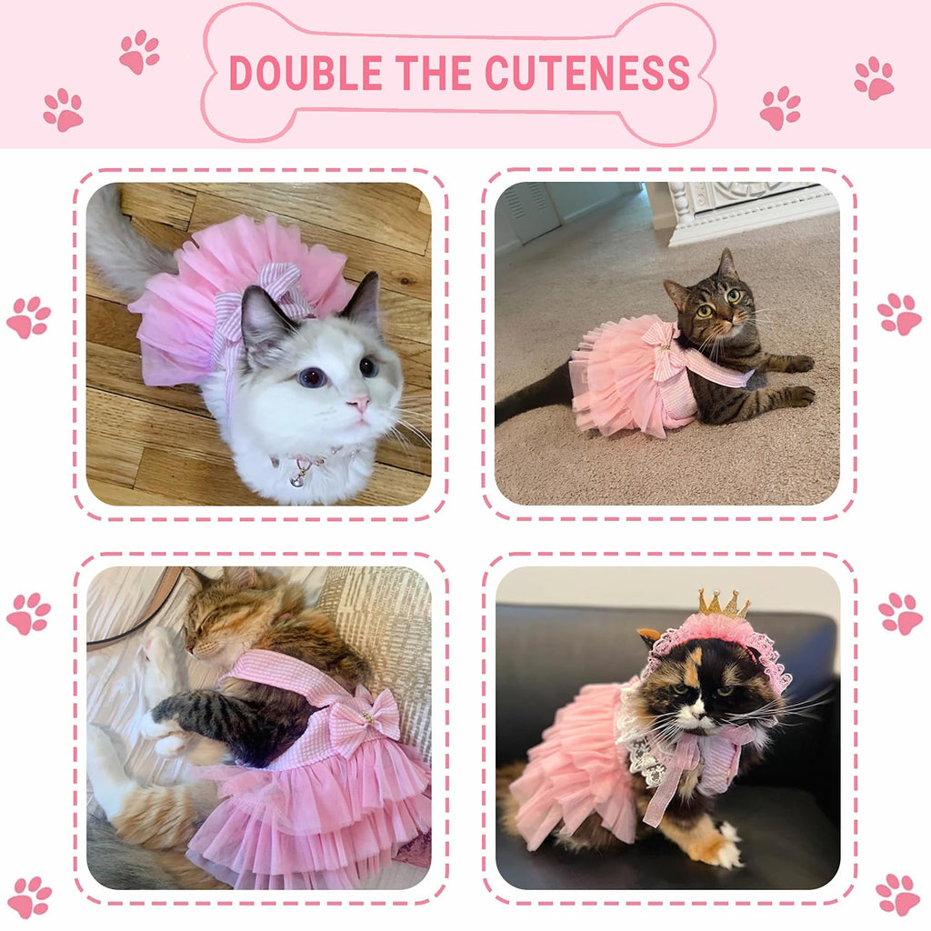 Dog Dresses, Fashion Pet Dog Clothes, Striped Mesh Puppy Dogs Princess Dresses (Pink, Small)