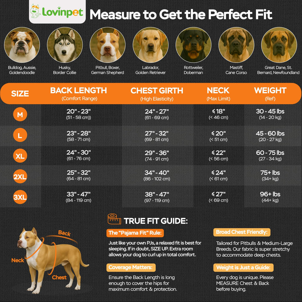 LovinPet Large Dog Pajamas, Four-Leg Stretch Onesie Bodysuit, Lightweight UV-Shielding Pajamas, Anti-Lick Calming Recovery Suit for Surgery, Pull-On for Medium and Large Breeds， Black， XL