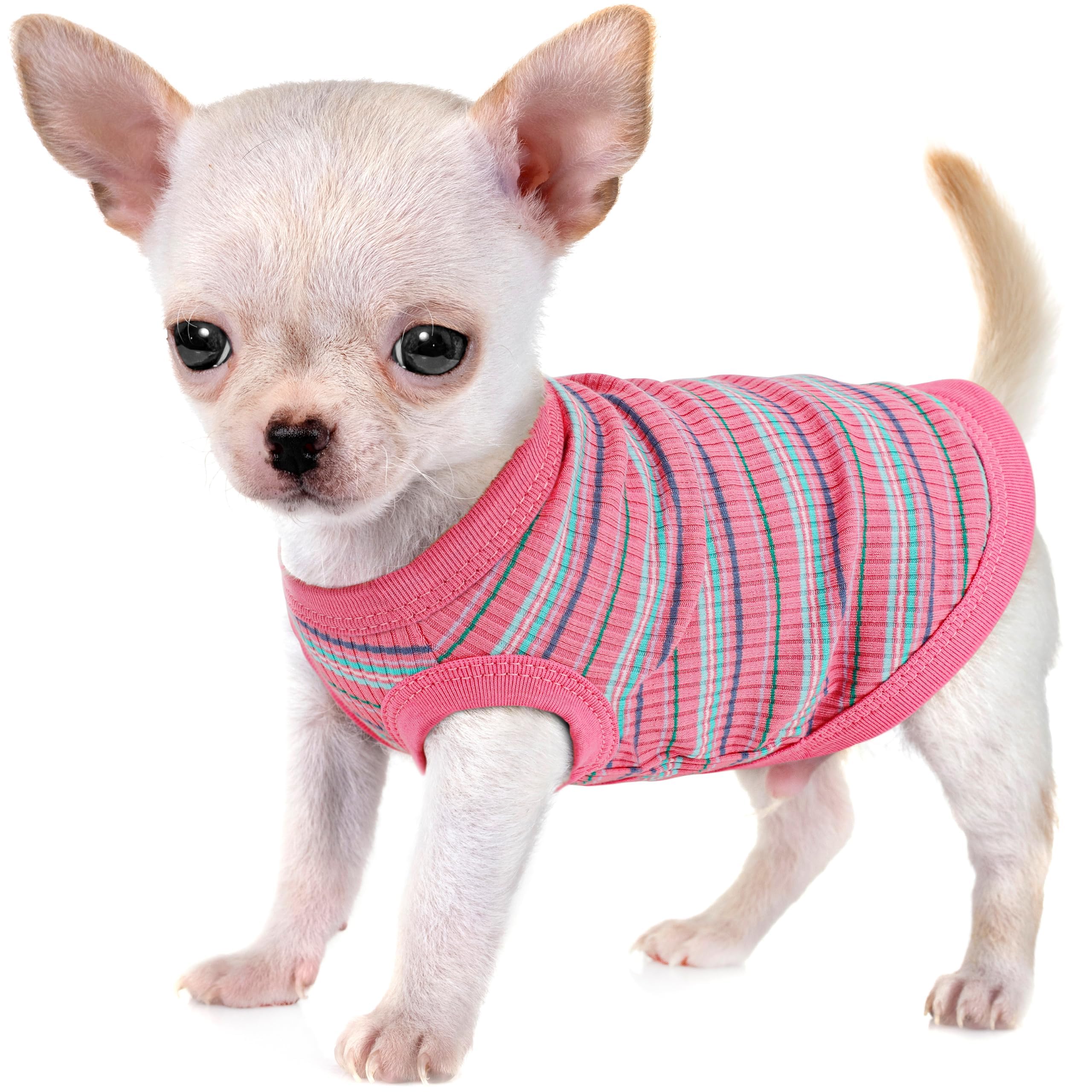 Elevate Your Pet's Comfort and Fashion: Premium 100% Cotton Rib Dog Shirt Vest for Small Breeds Like Chihuahuas, Yorkies, and Puppies .Year-Round Style with Tank-Style Puppy Attire Pink XX-Small
