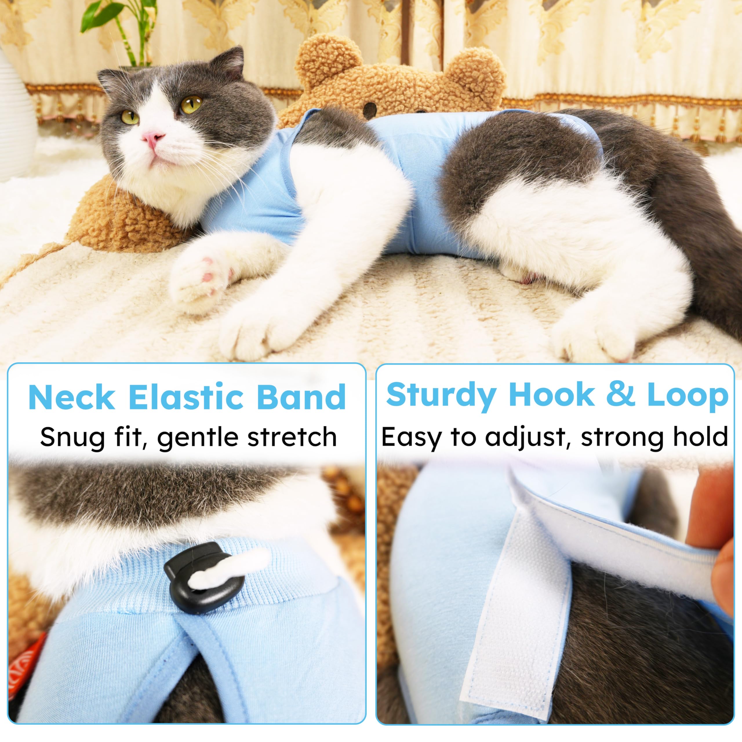Hpetppy Recovery Suit for Cats After Surgery Soft Breathable Pet Bodysuit E-Collar & Cone Alternative Surgical Suit Kitten Wear Anti Licking Wounds Cat Onesie Cats Neuter Shirt Blue S